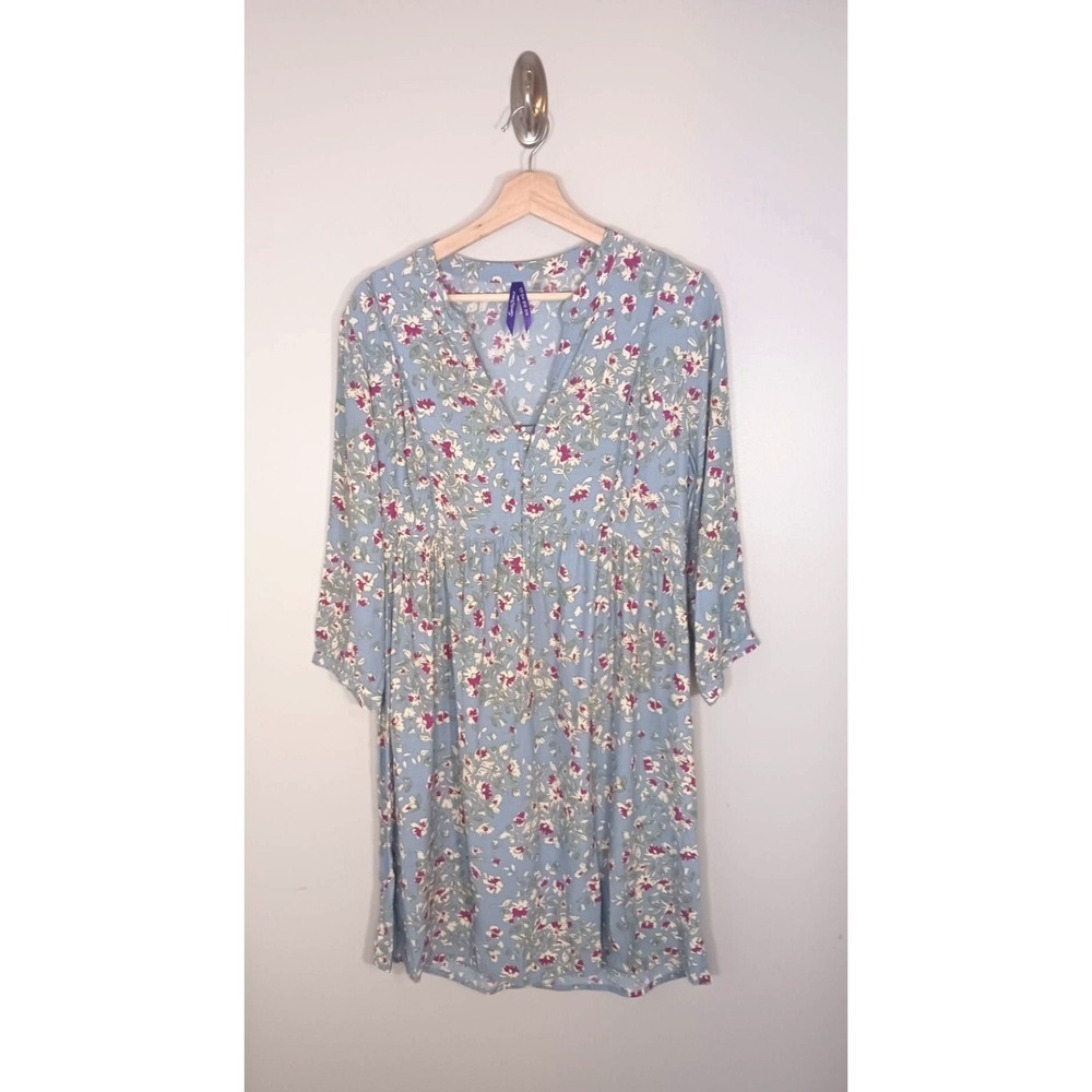 Seraphine Maternity Nursing Dress Women's 8 Blue Floral Empire Waist Midi Dress